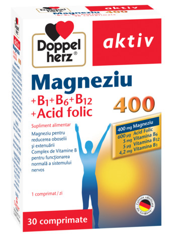 Aktiv Magneziu 400 + B1 + B6 + B12 + Acid folic Doppelherz – 30 capsule + 10 cadou